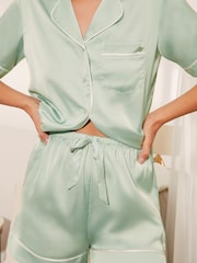 Lipsy Green Satin Shorts Sleeve Shorts Pyjamas - Image 2 of 4