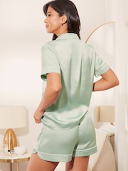 Lipsy Green Satin Shorts Sleeve Shorts Pyjamas - Image 3 of 4