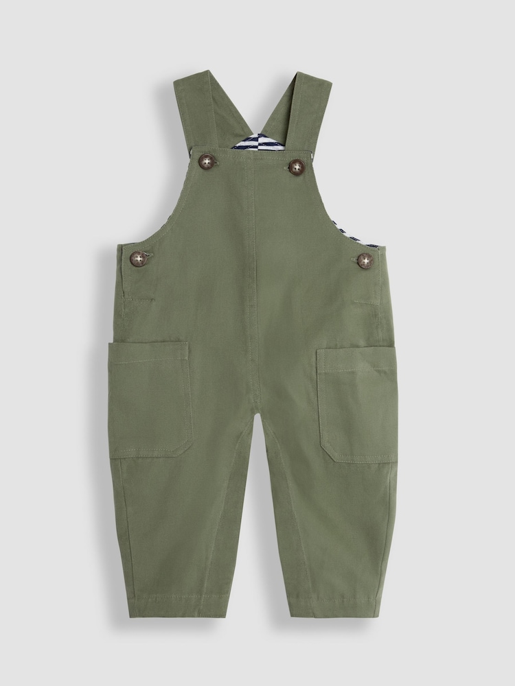 JoJo Maman Bébé Khaki Twill Side Pocket Dungarees And Stripe Top Set - Image 2 of 6