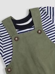 JoJo Maman Bébé Khaki Twill Side Pocket Dungarees And Stripe Top Set - Image 6 of 6