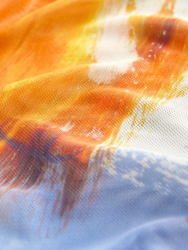 Blauer Mehrfarbiger Abstrakter Print - Maxikleid aus Netzstoff mit Fledermausärmeln - Bild 8 von 8 Blauer Mehrfarbiger Abstrakter Print - Maxikleid aus Netzstoff mit Fledermausärmeln - Bild 8 von 8