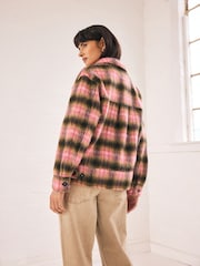 Pink/Brown Borg Brushcheck Fleece Shacket - Image 4 of 9