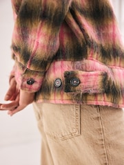 Pink/Brown Borg Brushcheck Fleece Shacket - Image 6 of 9