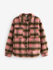 Pink/Brown Borg Brushcheck Fleece Shacket - Image 7 of 9