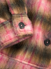 Pink/Brown Borg Brushcheck Fleece Shacket - Image 8 of 9
