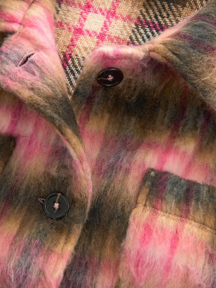 Pink/Brown Borg Brushcheck Fleece Shacket - Image 9 of 9