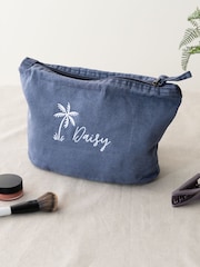 Embroidered Palm Tree Design Washed Travel Pouch by No Ordinary Gift - Image 1 of 5