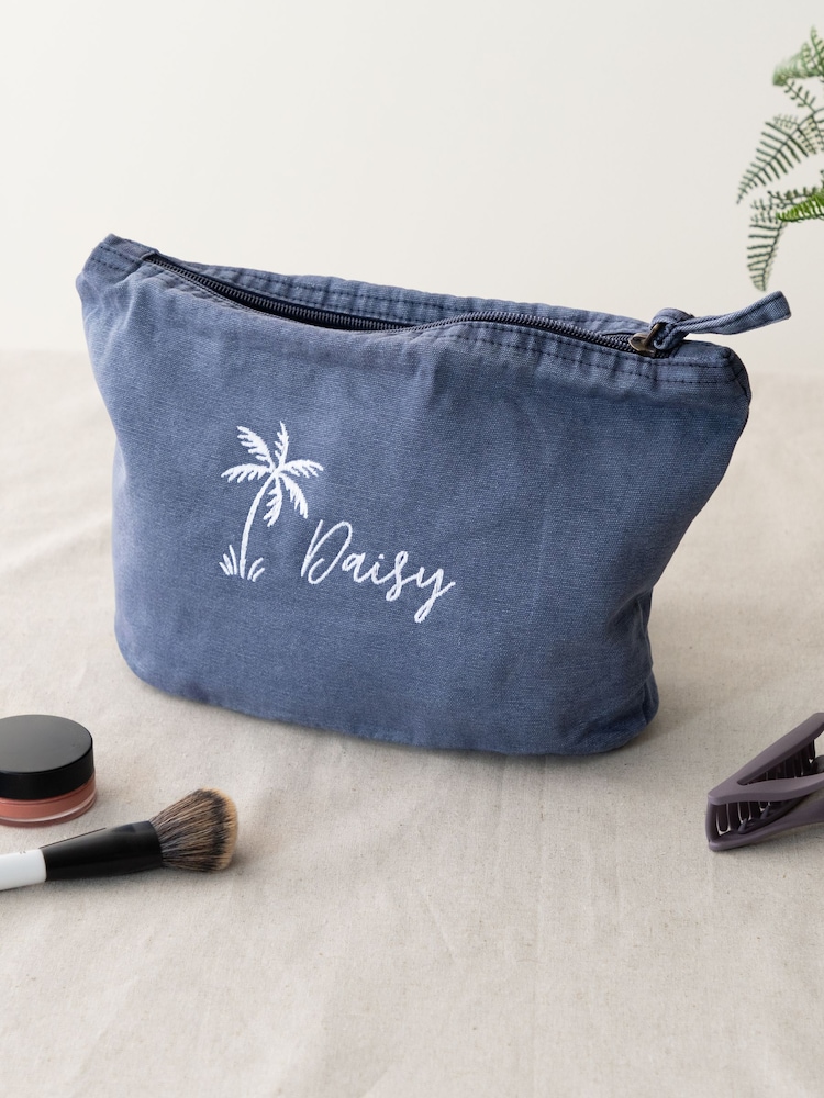 Embroidered Palm Tree Design Washed Travel Pouch by No Ordinary Gift - Image 1 of 5 Embroidered Palm Tree Design Washed Travel Pouch by No Ordinary Gift - Image 1 of 5