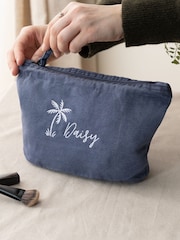 Embroidered Palm Tree Design Washed Travel Pouch by No Ordinary Gift - Image 2 of 5