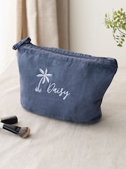 Embroidered Palm Tree Design Washed Travel Pouch by No Ordinary Gift - Image 3 of 5