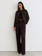 Reiss Ebony Brown Callie Petite Suede Trucker Jacket - Image 3 of 8