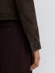 Reiss Ebony Brown Callie Petite Suede Trucker Jacket - Image 5 of 8