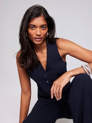 Mint Velvet Blue Navy Wrap Back Waistcoat - Image 1 of 4