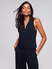 Mint Velvet Blue Navy Wrap Back Waistcoat - Image 2 of 4