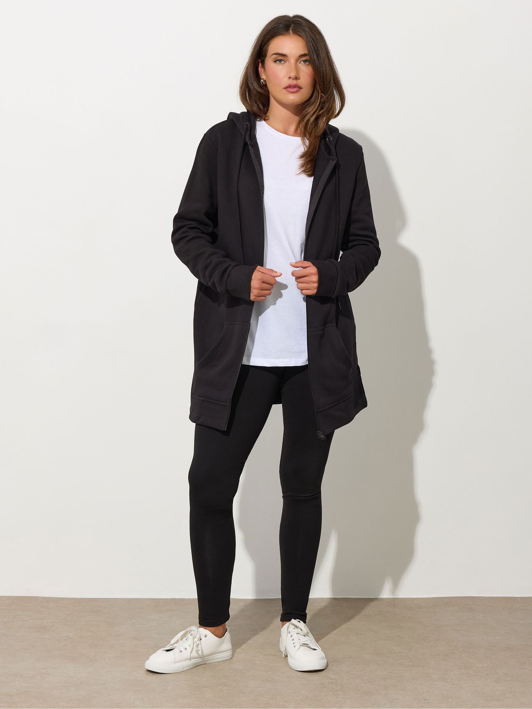 Buy Long Tall Sally Black 100% Cotton Longline Hoodie from the