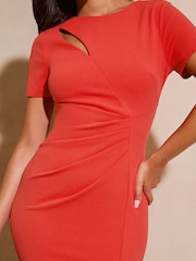 Lipsy Red Cut Out Ruched Shortss Sleeve Bodycon Dress - Image 4 of 4
