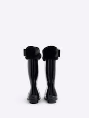 River Island Black Faux Fur Bow Girls Wellie Boots - Image 3 of 4