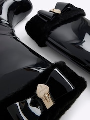 River Island Black Faux Fur Bow Girls Wellie Boots - Image 4 of 4
