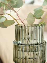 Green Ribbed Glass Vase - Image 2 of 4