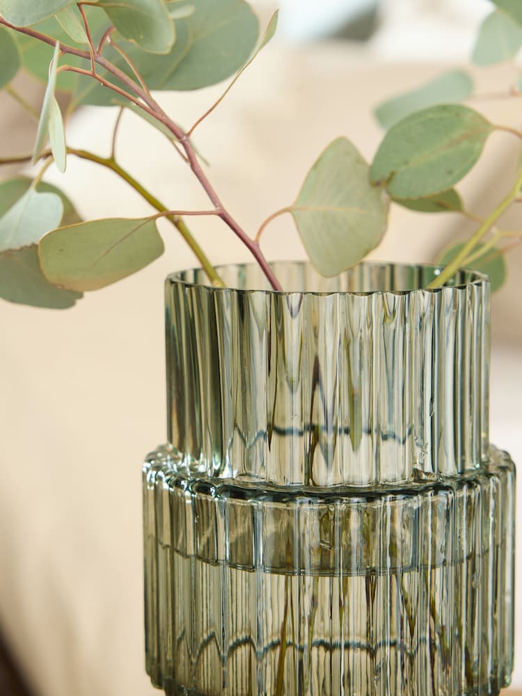 Green Ribbed Glass Vase - Image 2 of 4