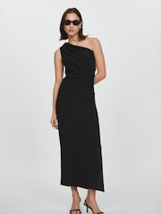 Mango Black Asymmetrical Dress With Side Slit - Image 1 of 6