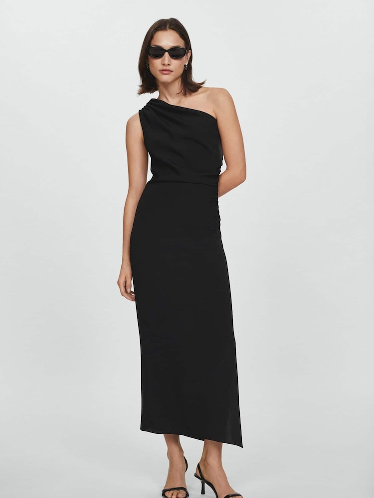Mango Black Asymmetrical Dress With Side Slit - Image 1 of 6
