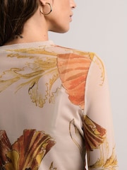 Orange Floral Print Long Sleeve Floral Mesh Top - Image 5 of 8