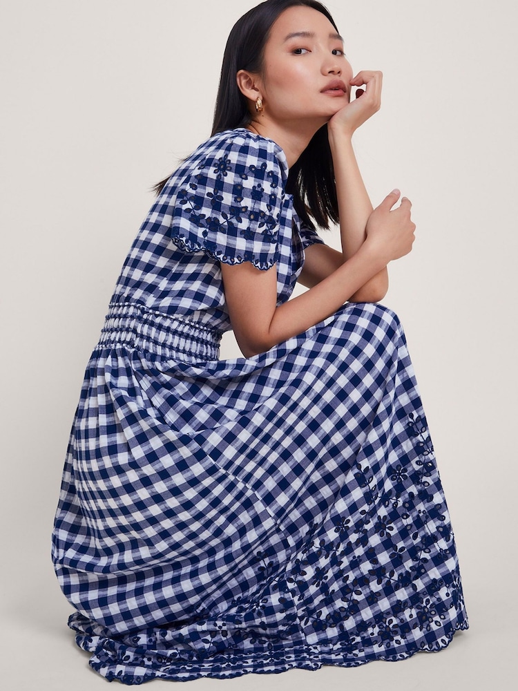 Monsoon Blue 100% Cotton Nyla Gingham Dress - Image 1 of 5