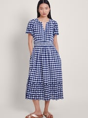 Monsoon Blue 100% Cotton Nyla Gingham Dress - Image 2 of 5