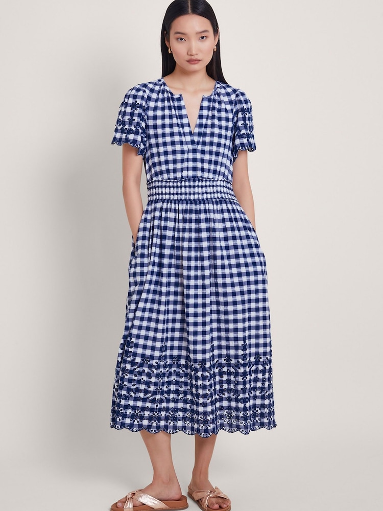 Monsoon Blue 100% Cotton Nyla Gingham Dress - Image 2 of 5