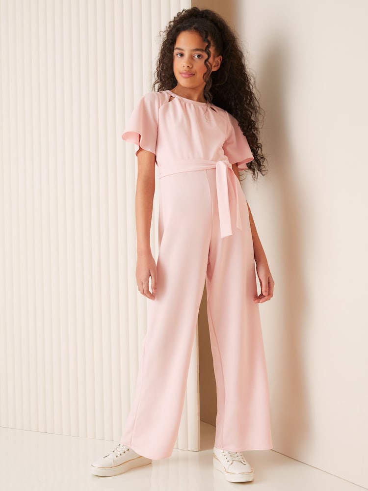Lipsy Pink Cut Out Flutter Sleeve Jumpsuit - Image 1 of 4