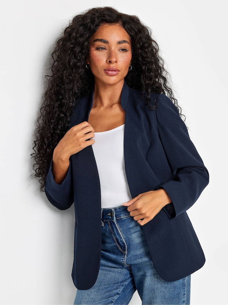 M&Co Blue Petite Collarless Fitted Blazer - Image 1 of 5
