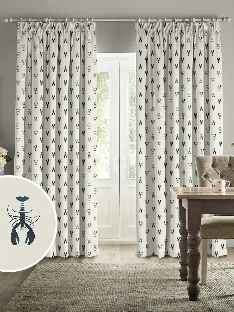 Sophie Allport White Lobster Made to Measure 100% Cotton Curtains - Image 1 of 6
