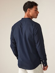 JACK & JONES Blue Linen Blend Grandad Collar Long Sleeve Shirt - Image 2 of 4