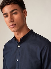 JACK & JONES Blue Linen Blend Grandad Collar Long Sleeve Shirt - Image 3 of 4