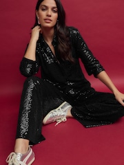 Black Embellished Sequin Shirt - Image 2 of 7