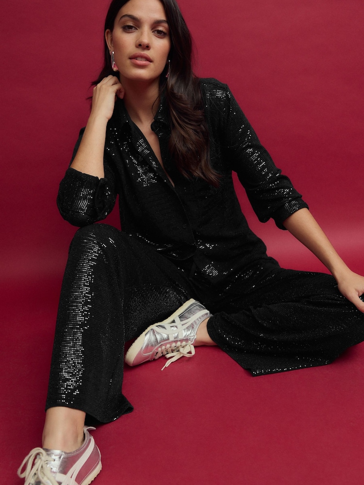 Black Embellished Sequin Shirt - Image 2 of 7