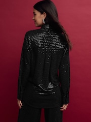 Black Embellished Sequin Shirt - Image 3 of 7