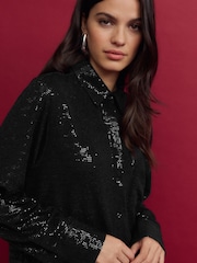 Black Embellished Sequin Shirt - Image 4 of 7