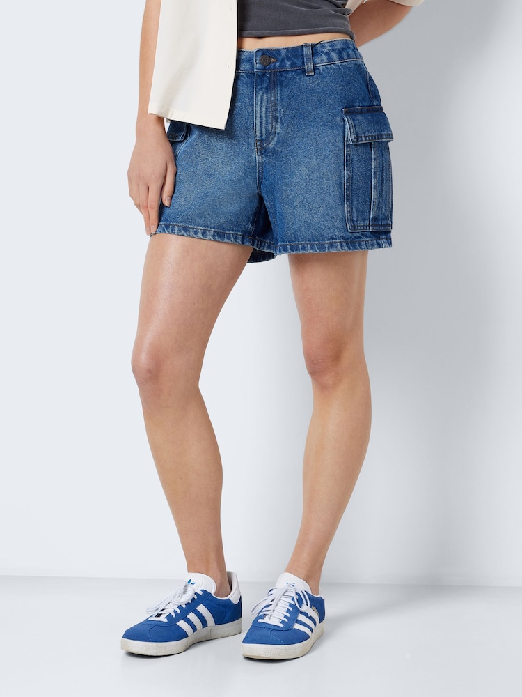 NOISY MAY Blue Mom 100% Cotton Denim Cargo Shorts - Image 1 of 7