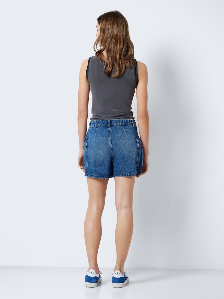 NOISY MAY Blue Mom 100% Cotton Denim Cargo Shorts - Image 2 of 7