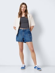NOISY MAY Blue Mom 100% Cotton Denim Cargo Shorts - Image 3 of 7
