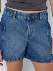 NOISY MAY Blue Mom 100% Cotton Denim Cargo Shorts - Image 5 of 7