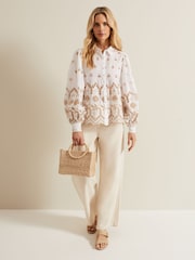 Phase Eight White 100% Cotton Broderie Amaya Shirt - Image 3 of 6