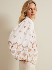Phase Eight White 100% Cotton Broderie Amaya Shirt - Image 4 of 6