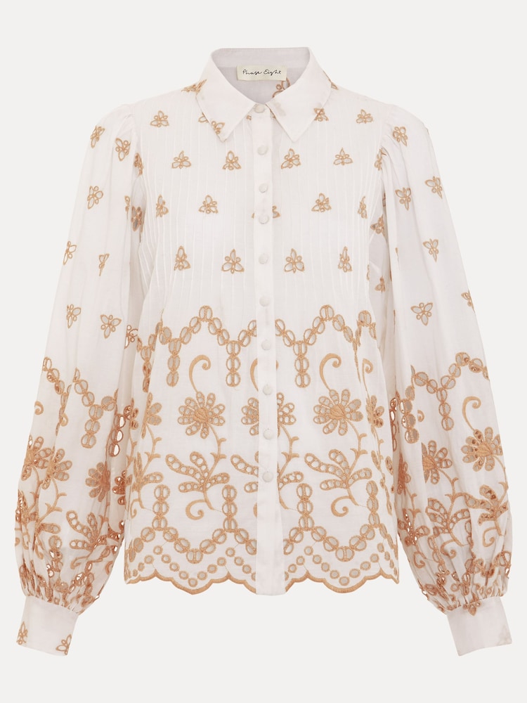 Phase Eight White 100% Cotton Broderie Amaya Shirt - Image 6 of 6