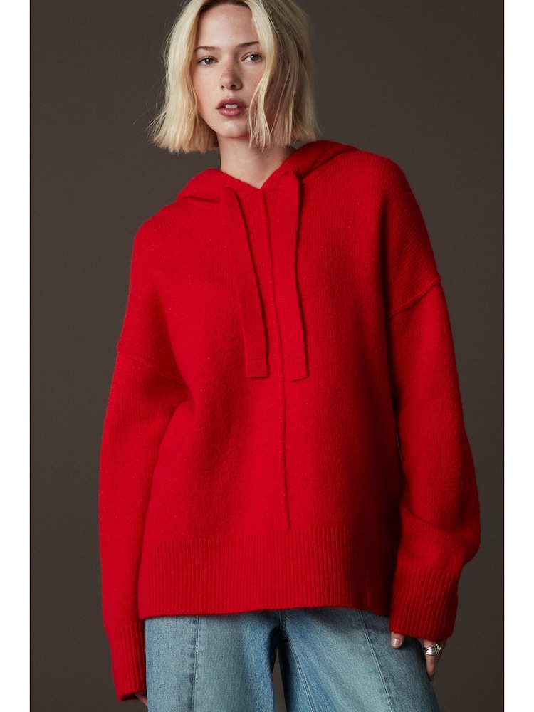 Rouge - Relaxed Fit Oversized Knitted Sweat-shirt à capuche Pull - Image 4 of 8