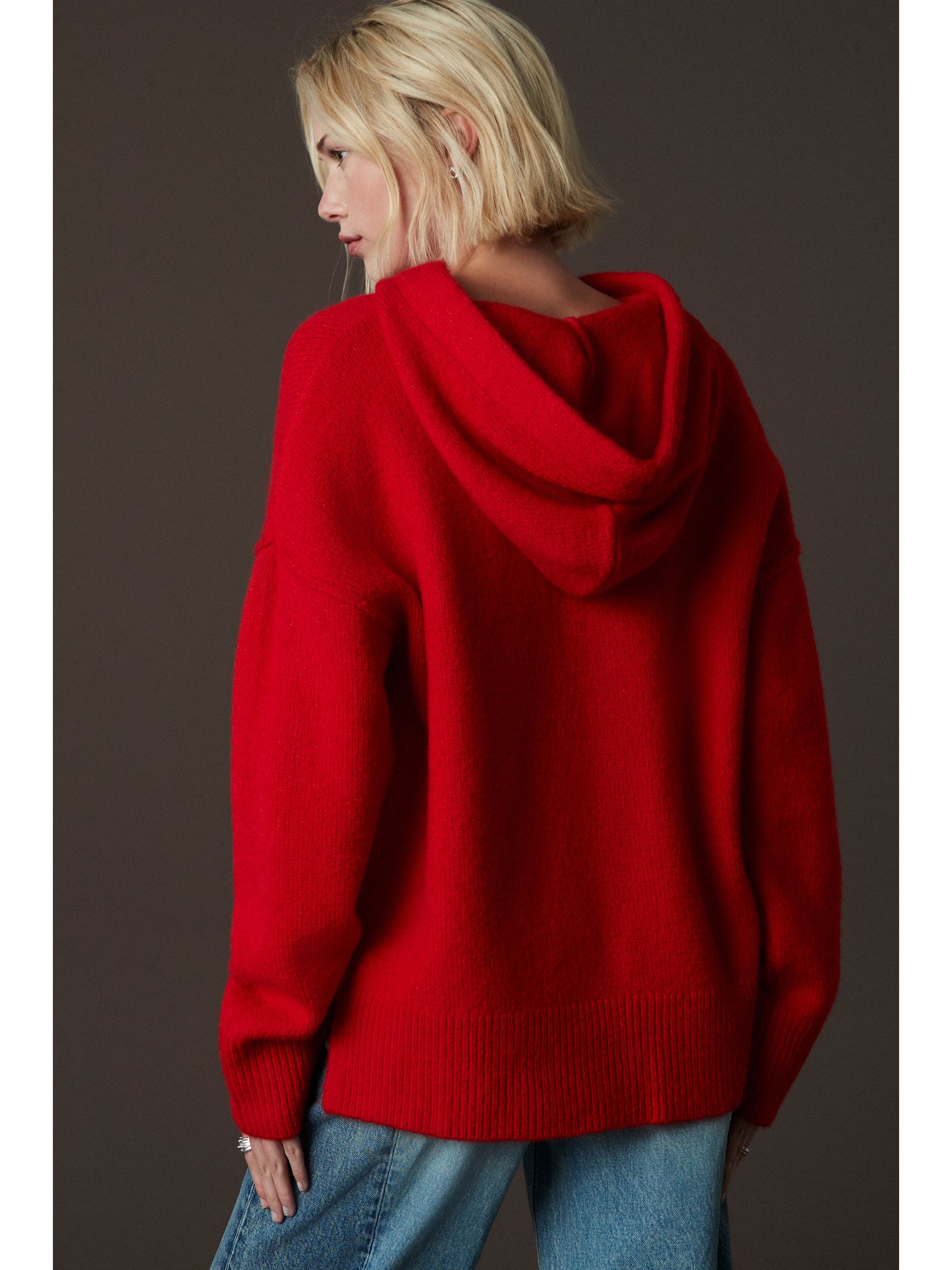 Buy Red Relaxed Fit Oversized Knitted Hoodie Jumper from the