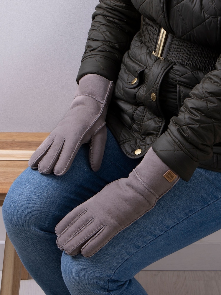 Just Sheepskin Grey Ladies Charlotte Gloves - Image 1 of 4