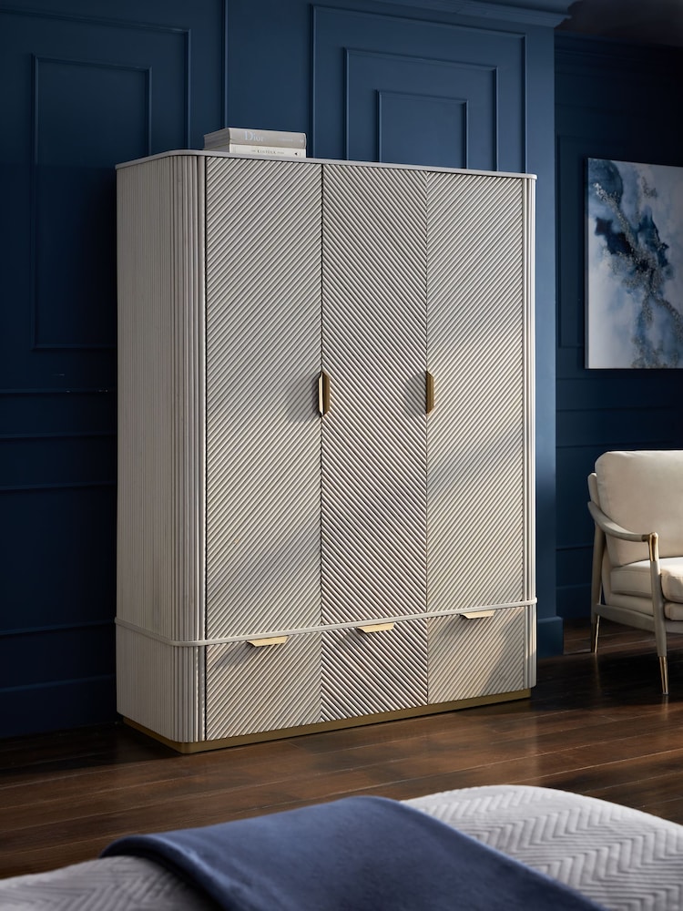 Light Grey Valencia Marble Mango Wood Triple, 2 Drawers Wardrobe - Image 2 of 9